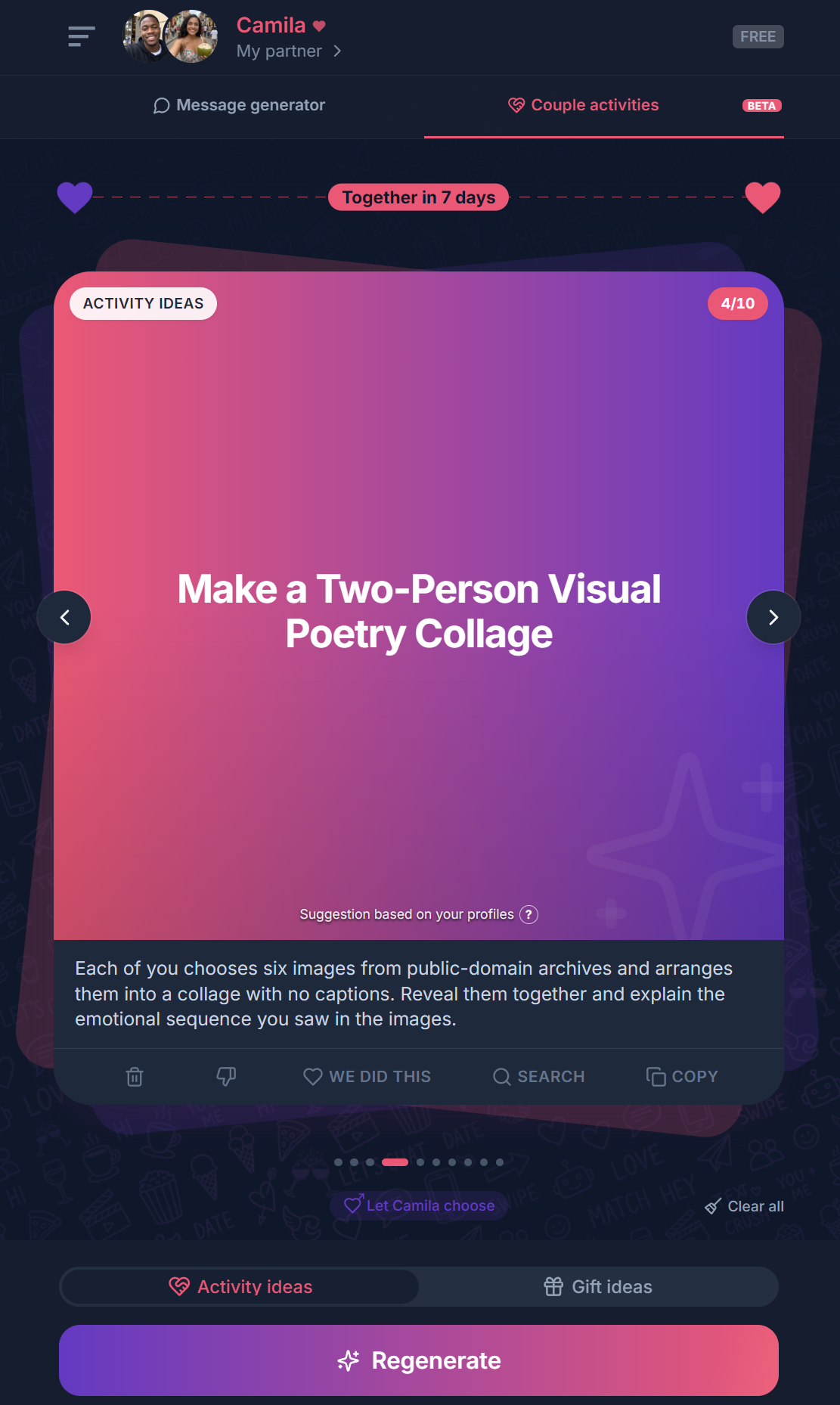 Charmlet activity idea for a long-distance couple, a visual poetry collage
