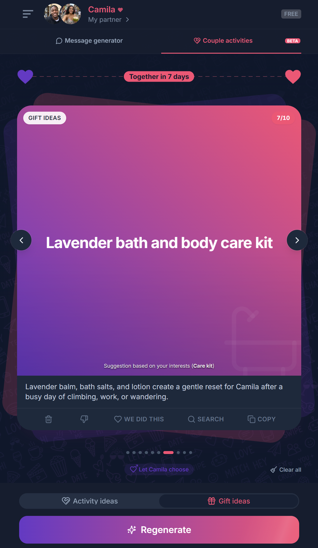 Charmlet gift idea for a long-distance partner, a care kit