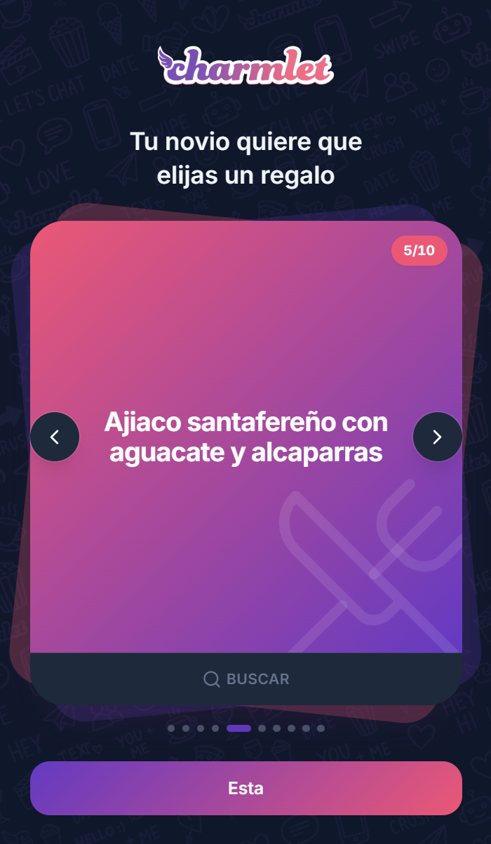 Enlace de Charmlet en el que la otra persona elige un regalo, ajiaco santafereño