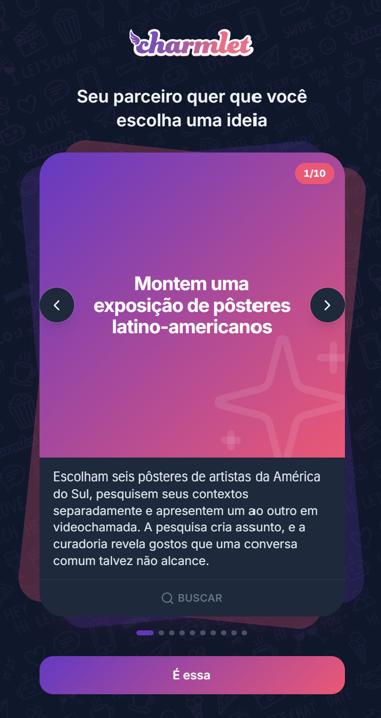 Link do Charmlet em que a outra pessoa escolhe uma exposição de pôsteres latino-americanos